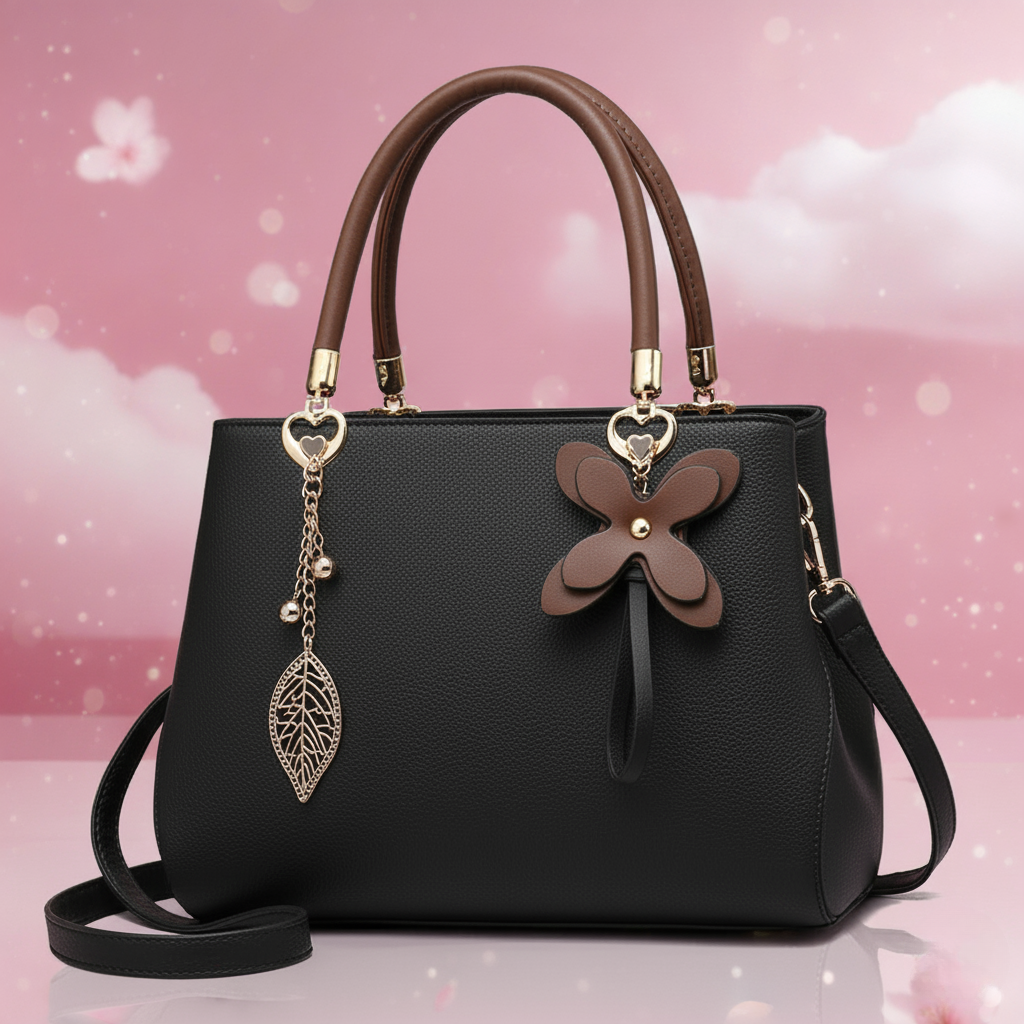 Elegant Black Flower Charm Handbag – Timeless Style, Everyday Grace