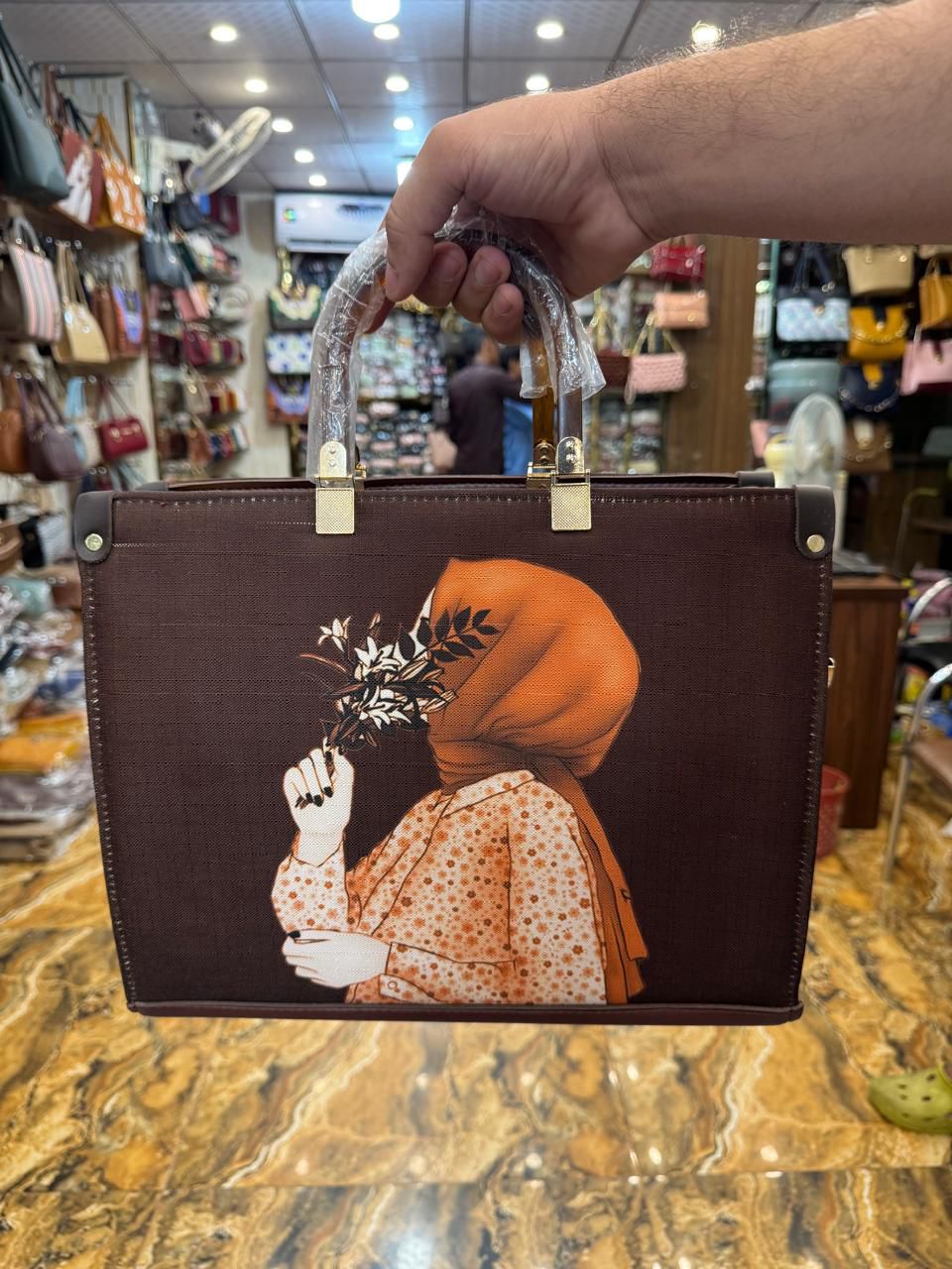 Elegant Brown Artistic Tote Bag – Modest Girl Floral Design