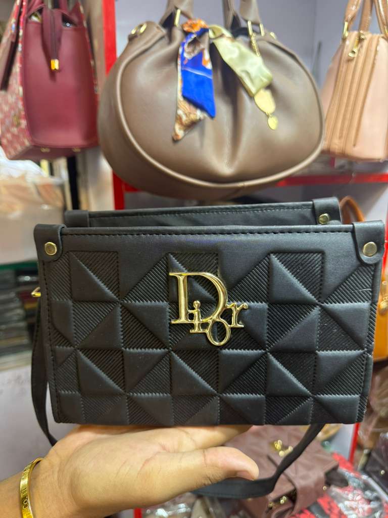 Elegant Black Quilted Designer-Inspired Handbag with Gold Dior Accent