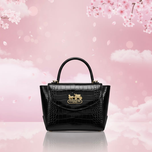 Luxury Inspired Coach Black Croc-Embossed Mini Top Handle Bag