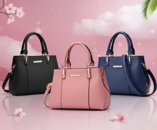 Classic Elegance Tote Bag – Premium Handbag for Women in Black, Pink & Navy Blue