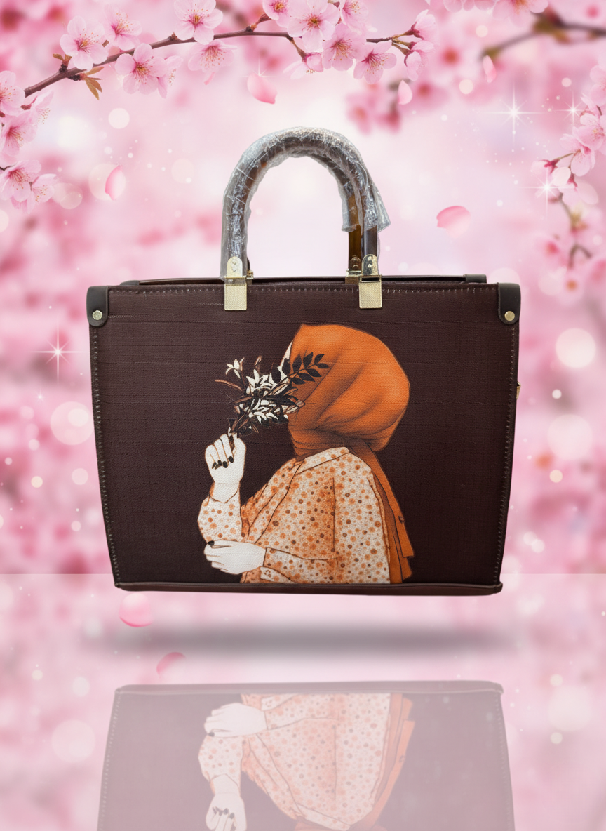 Elegant Brown Artistic Tote Bag – Modest Girl Floral Design